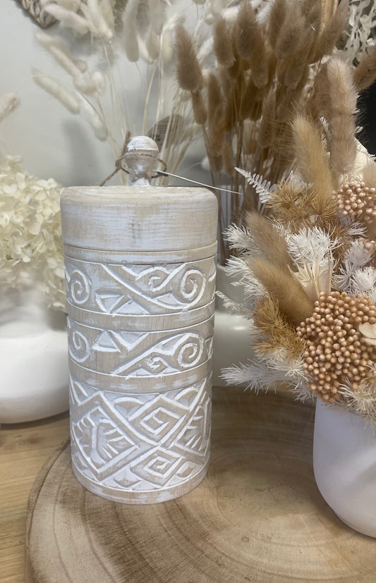 Carved Whitewash Canister